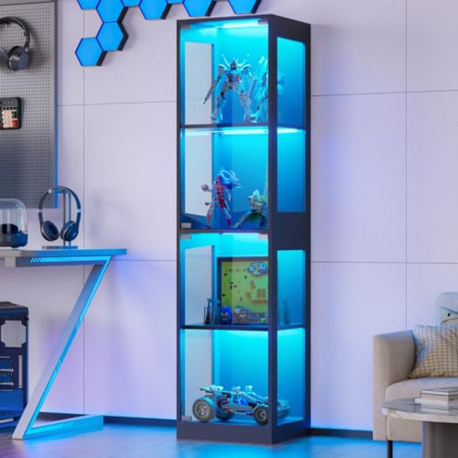 Collectible & Vintage Dolls For Halloween - Glass display cabinet with LED RGB